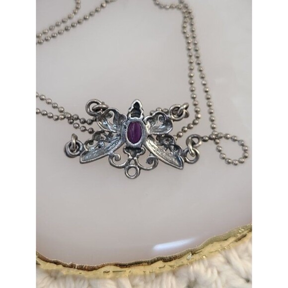 Butterfly Bracelet Size 7.75 | Double Chain Silver Amethyst Accent Jewelry - Picture 3 of 8